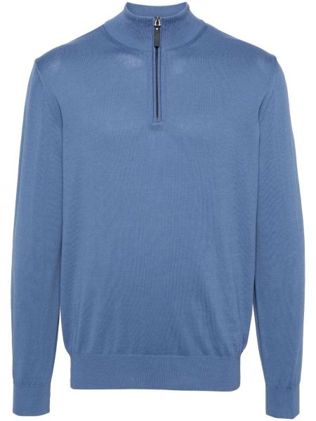 Памучен пуловер с цип Canali синьо