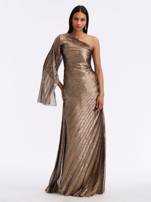 Pliszírozott ruha Oscar De La Renta aranyszínű