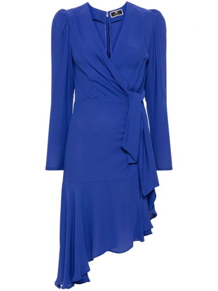 Asimetrična midi obleka iz krep tkanine Elisabetta Franchi modra