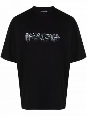 T-shirt z nadrukiem bawełniana z krótkim rękawem Balenciaga - сzarny
