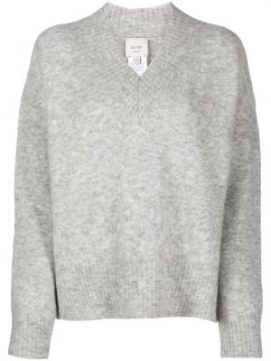Volneni pulover z v-izrezom Alysi siva