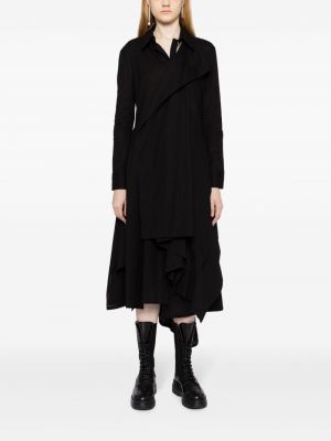 Mušelínové drapované midi šaty Yohji Yamamoto černé