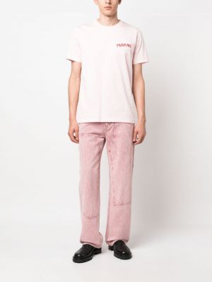 Bavlněné tričko s potiskem Marni růžové