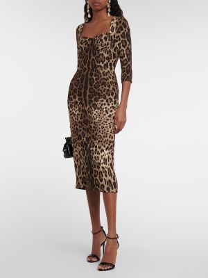 Rochie midi cu imagine cu model leopard Dolce&gabbana