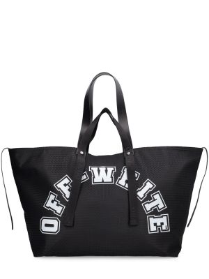 Nakupovalna torba s potiskom z mrežo z mrežo Off-white črna