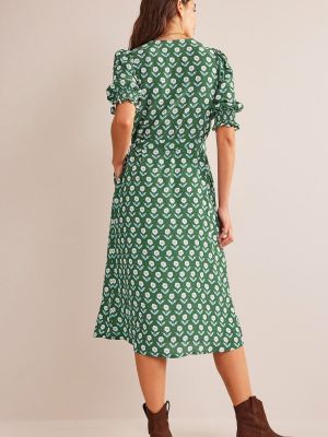 Платье с рюшами из крепа Boden зеленое