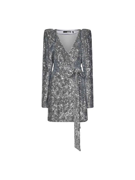 Sukienka mini z cekinami z dekoltem w serek Rotate Birger Christensen srebrna