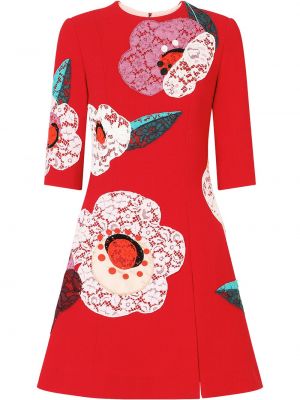 Vestido de cóctel de flores bootcut Dolce & Gabbana rojo