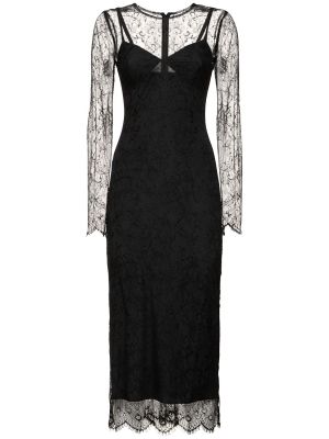 Μακρυμάνικη μίντι φόρεμα με δαντέλα Dolce & Gabbana μαύρο