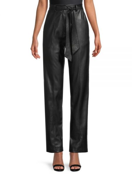 Кожаные брюки из искусственной кожи Donna Karan Черные