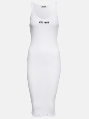 Βαμβακερή μίντι φόρεμα από ζέρσεϋ Miu Miu λευκό