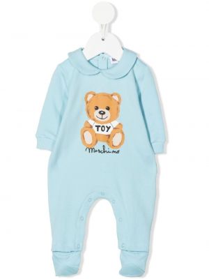Длинная пижама с медведем Moschino Kids, синяя