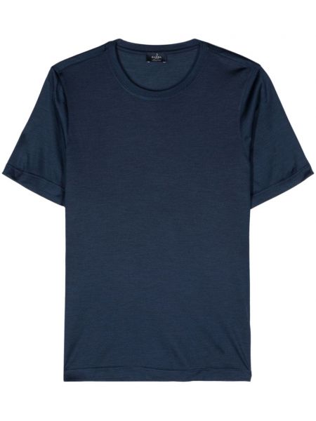 Μεταξωτή μπλούζα με στρογγυλή λαιμόκοψη Barba μπλε