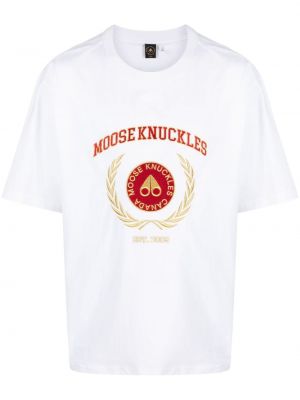 T-shirt di cotone con stampa Moose Knuckles bianco