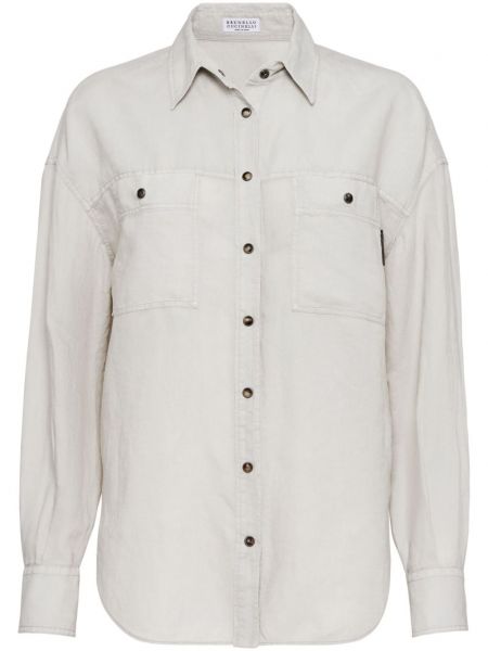 Bavlněná lněná košile Brunello Cucinelli šedá