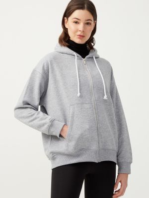Pletena hoodie s kapuljačom s melange uzorkom oversized Los Ojos siva