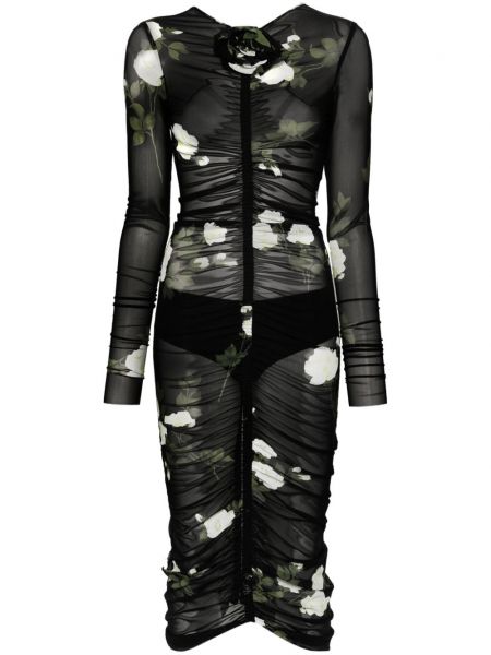 Φλοράλ κοκτέιλ φόρεμα με σχέδιο από διχτυωτό Magda Butrym μαύρο