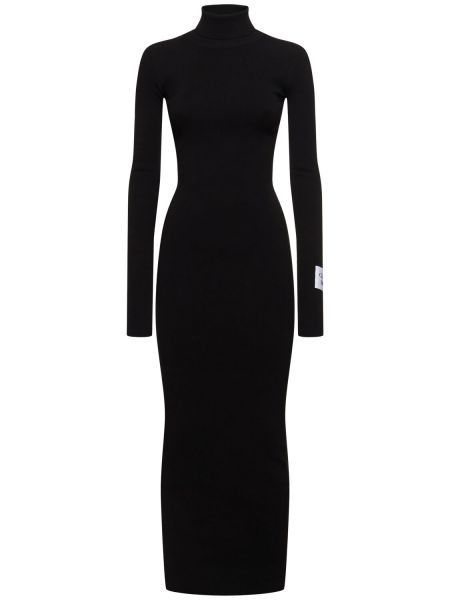 Памучна макси рокля с дълъг ръкав Moschino черно