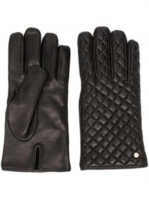Pikowane rękawiczki skórzane Emporio Armani czarne