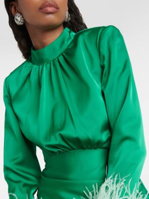 Saténové šaty s perím Self-portrait zelená