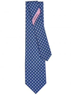 Cravatta di seta con stampa Ferragamo blu