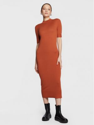 Kötött gyapjú ruha Calvin Klein narancsszínű