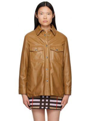 Burberry кожаная куртка в стиле плонж коричневая