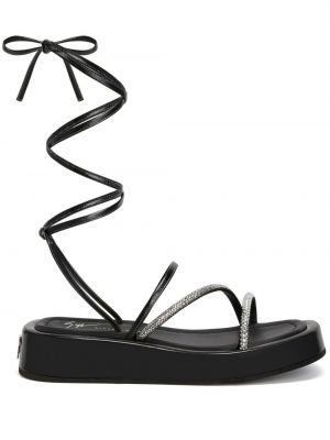 Čipkované kožené šnurovacie sandále Giuseppe Zanotti čierna