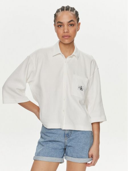 Koszula jeansowa relaxed fit bawełniana Calvin Klein Jeans biała