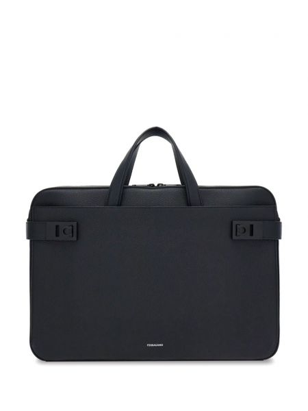 Kožená taška na notebook s přezkou Ferragamo černá