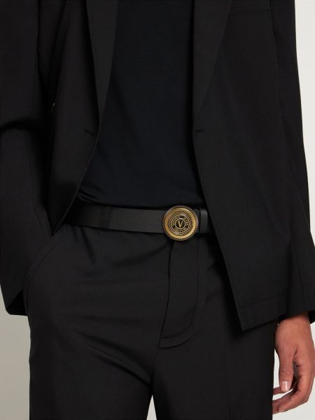 Pasek skórzany na sprzączkę Versace Jeans Couture czarny