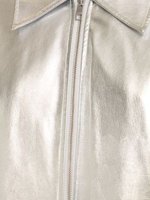 Kožená bunda z imitace kůže Staud stříbrná