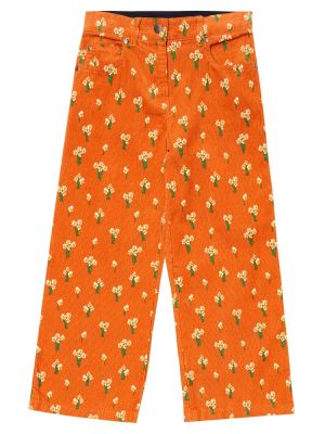 Floral bomull kordfløyel vide bukser for jenter Stella Mccartney Kids oransje