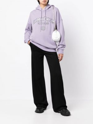 Medvilninis siuvinėtas džemperis su gobtuvu Kimhekim violetinė