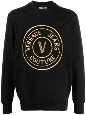 Sweat brodé en coton Versace Jeans Couture noir