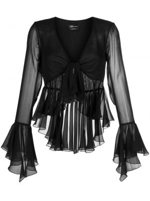 Копринена блуза с волани Blumarine черно