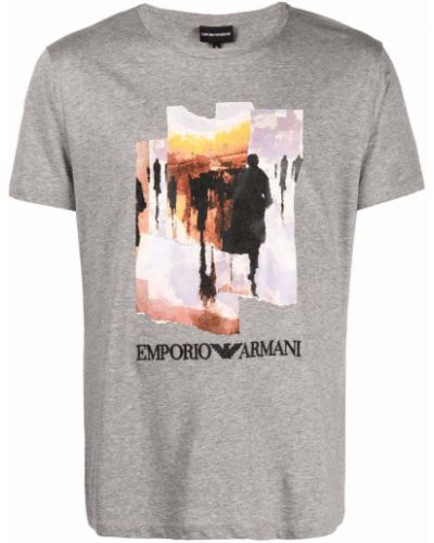 Памучна тениска с принт Emporio Armani сиво