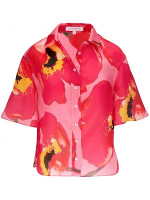 Копринена риза на цветя с принт Carolina Herrera розово