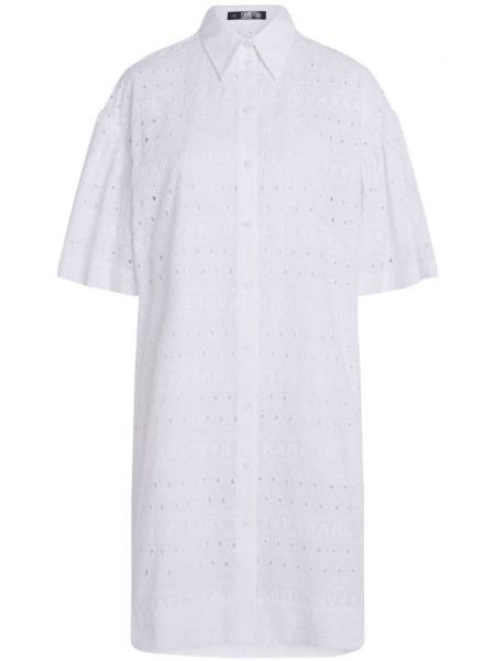 Βαμβακερή φόρεμα σε στυλ πουκάμισο Karl Lagerfeld λευκό