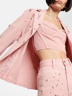 Křišťálová džínová bunda Xu Zhi růžová