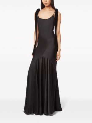 Saténové dlouhé šaty s mašlí Nina Ricci černé