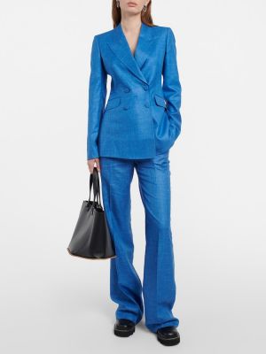 Hedvábné lněné vlněné rovné kalhoty Gabriela Hearst modré