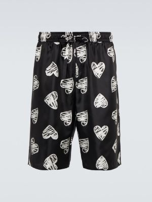 Pantaloni scurți de mătase cu imagine cu motiv cu inimi Dolce&gabbana negru
