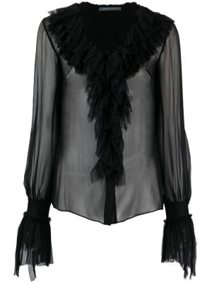 Прозрачна копринена блуза с волани Alberta Ferretti черно