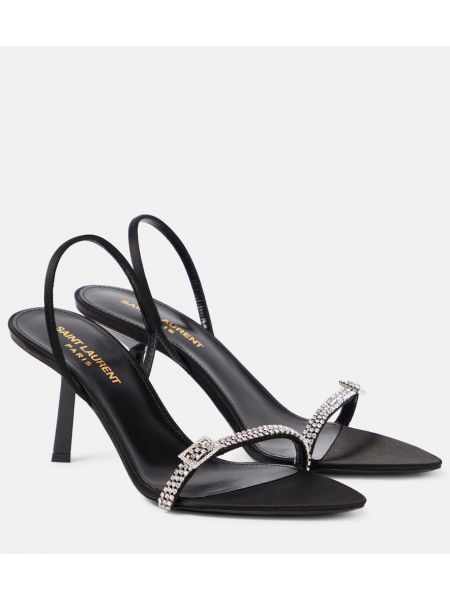 Saténové sandále s otvorenou pätou Saint Laurent čierna
