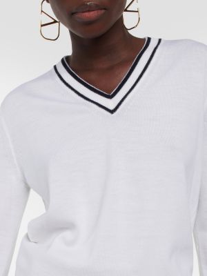 Sweter wełniany z dekoltem w serek Valentino biały