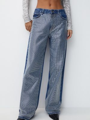 Priehľadné džínsy s rovným strihom Pull&bear modrá