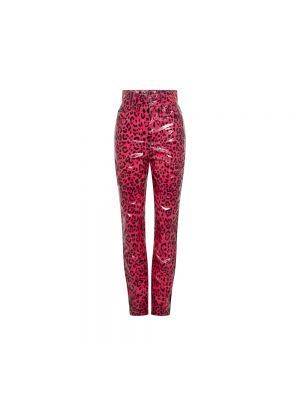 Spodnie slim fit skinny fit w panterkę Dolce And Gabbana różowe