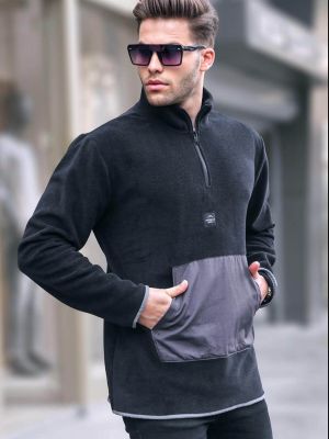Fliso džemperis su kišenėmis Madmext juoda