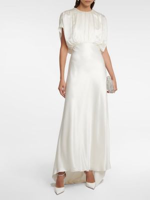Jedwabna satynowa sukienka długa Roksanda biała